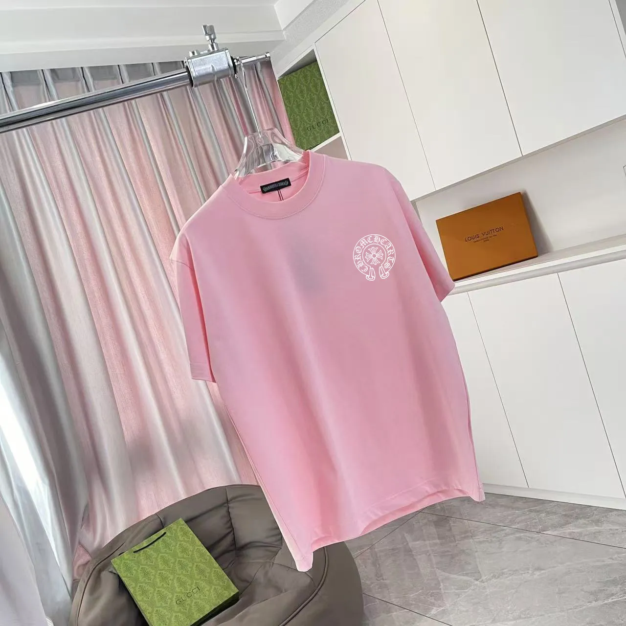 🅿️170 ch Cro* 2025 summer new style Sanskrit cross horseshoe print short-sleeved T-shirt customized fabric 300g same style for men and women Size: S M L XL XXL five sizes Color: black white pink iron gray